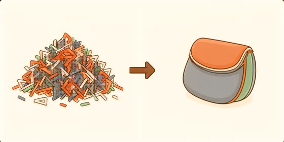 Illustration: aus einem Haufen Verschnitt wird ein Brillenetui